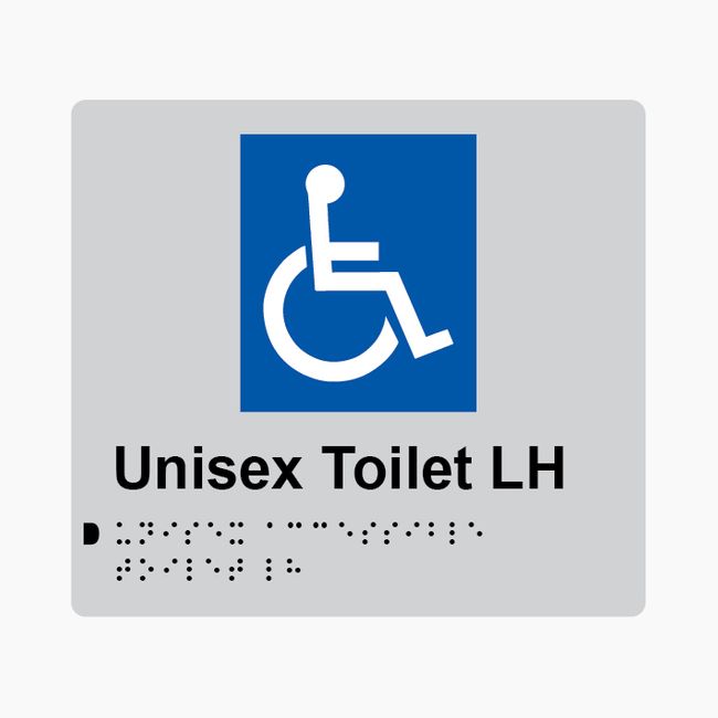 Unisex Toilet LH Braille Sign 200x180mm SLV #