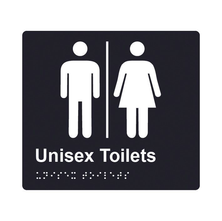 Unisex Toilets Airlock Braille Sign 200x180mm BLK #