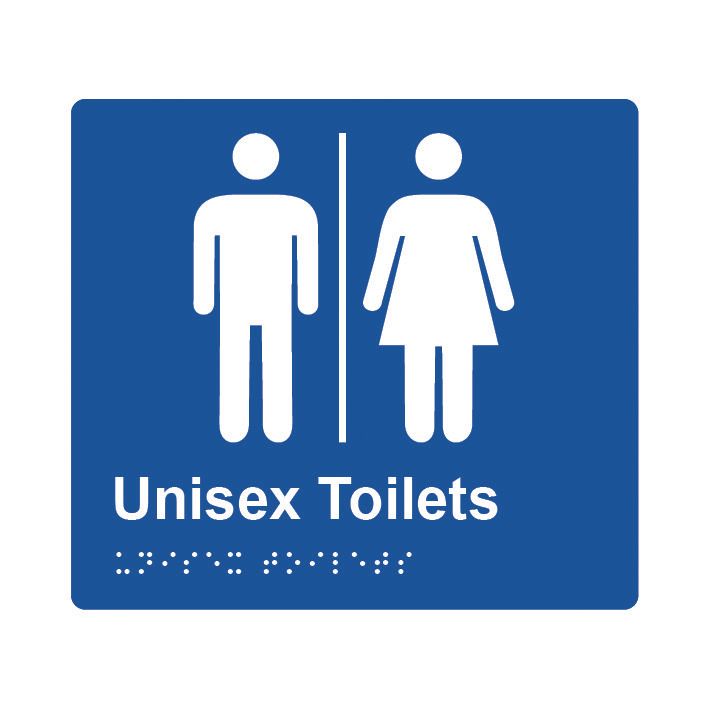 Unisex Toilets Airlock Braille Sign 200x180mm BLU #