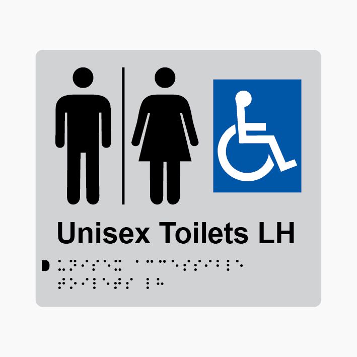 Unisex Accessible Toilets LH Airlock Braille Sign 200x180mm SLV #