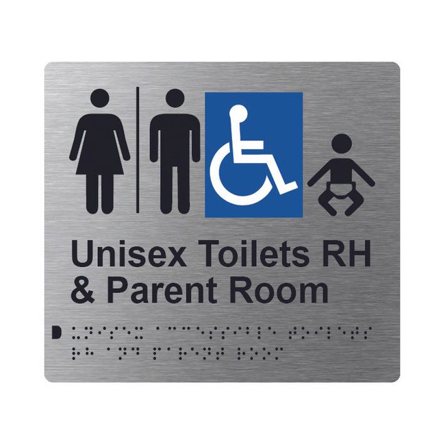 Unisex Accessible Toilets RH & Parent Room (Airlock) Braille Sign 200x180mm SSS #