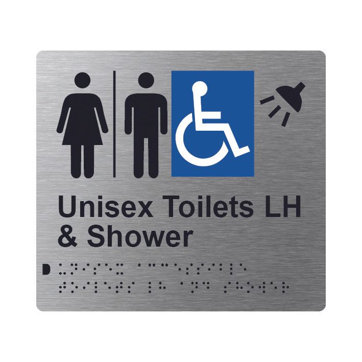 Unisex Accessible Toilets LH & Shower (Airlock) Braille Sign 200x180mm SSS #