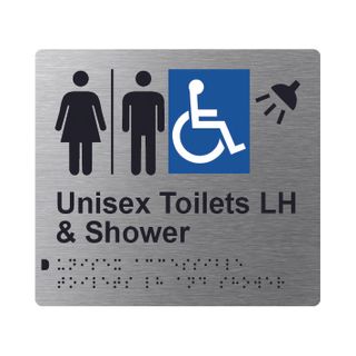 Unisex Accessible Toilets LH & Shower (Airlock) Braille Sign 200x180mm SSS #