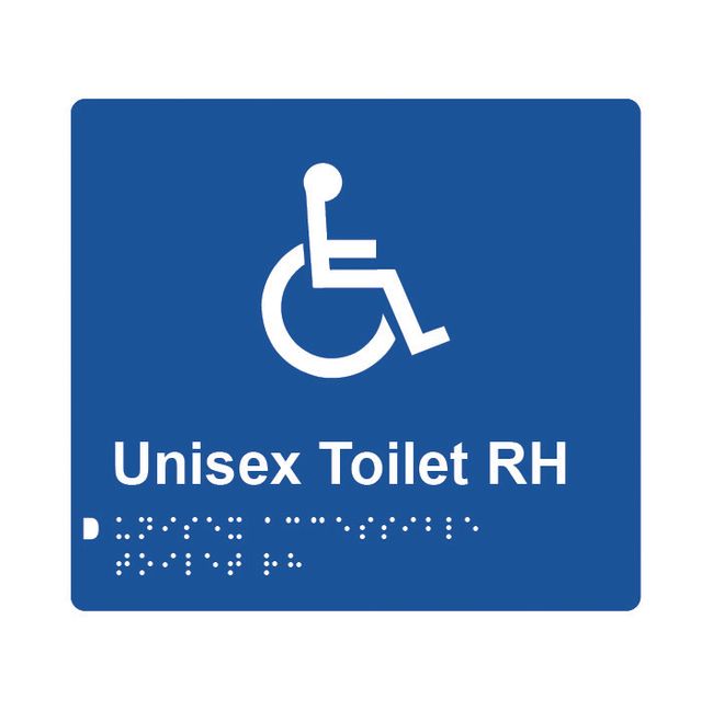 Unisex Toilet RH Braille Sign 200x180mm BLU #