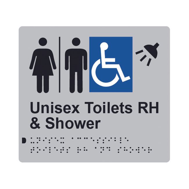 Unisex Accessible Toilets RH & Shower (Airlock) Braille Sign 200x180mm SLV #