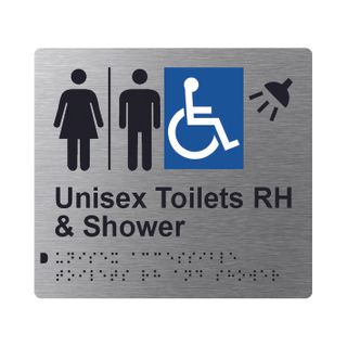 Unisex Accessible Toilets RH & Shower (Airlock) Braille Sign 200x180mm SSS #