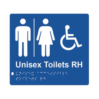 Unisex Accessible Toilets RH Airlock Braille Sign 200x180mm BLU #