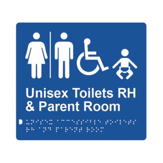 Unisex Accessible Toilets RH & Parent Room (Airlock) Braille Sign 200x180mm BLU #