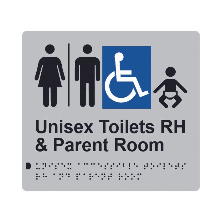 Unisex Accessible Toilets RH & Parent Room (Airlock) Braille Sign 200x180mm SLV #