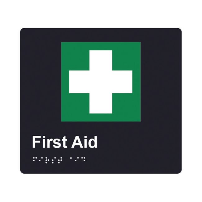 First Aid Braille Sign 200x180mm BLK