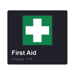 First Aid Braille Sign 200x180mm BLK