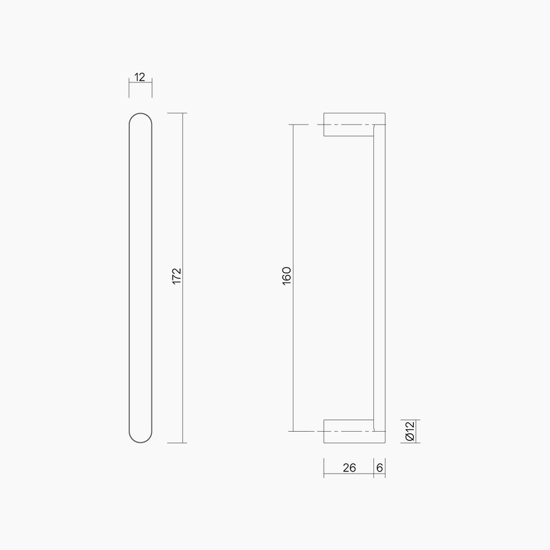 Flat Bar Handle 160 x 12mm SSS