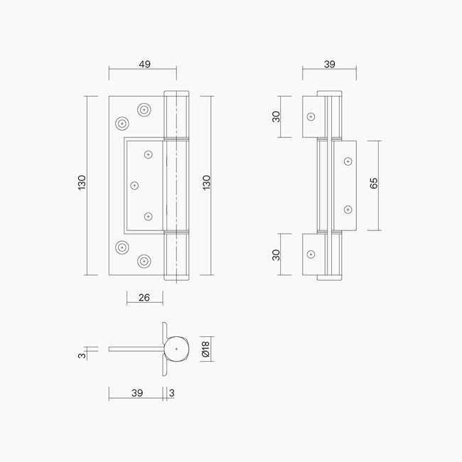 Aluminium Heavy Duty Winged Fast Fix Hinge 130x87x3mm BLK