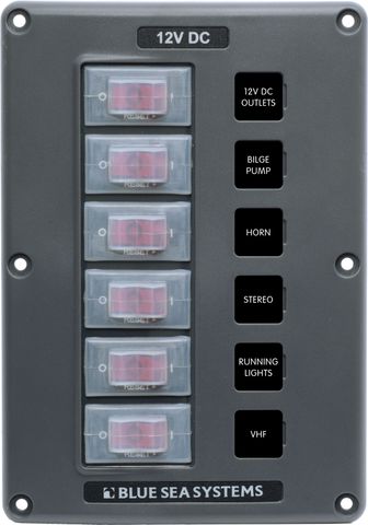 Water-Resistant Circuit Breaker Switch Panel - Gray, 6 Positions