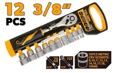 RATCHET HANDLE WITH SOCKETS 3/8 INCH 12PCS