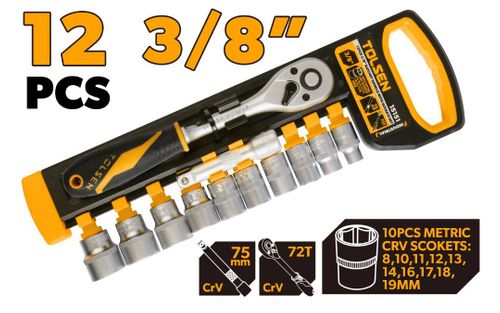 RATCHET HANDLE WITH SOCKETS 3/8 INCH 12PCS