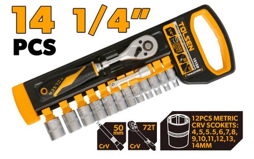 RATCHET HANDLE WITH SOCKETS 1/4 INCH 14PCS