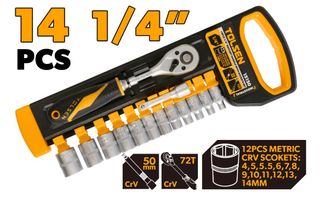 RATCHET HANDLE WITH SOCKETS 1/4 INCH 14PCS