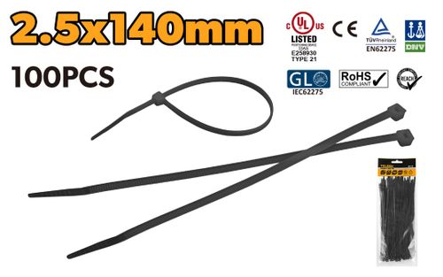 CABLE TIE BLACK 2.5 X 140MM NYLON