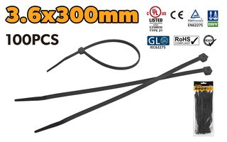 CABLE TIE BLACK 3.6 X 300MM NYLON
