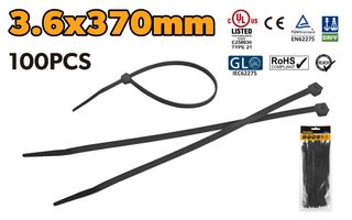 CABLE TIE BLACK 3.6 X 370MM NYLON