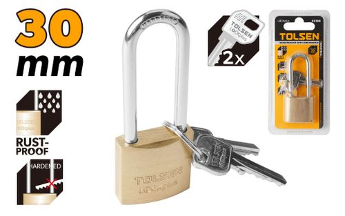 PADLOCK BRASS WITH LONG SHACKLE 30MM