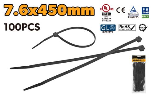 CABLE TIE BLACK 7.6 X 450MM NYLON