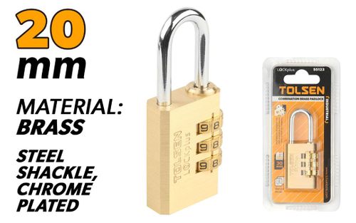 PADLOCK BRASS COMBINATION 20MM