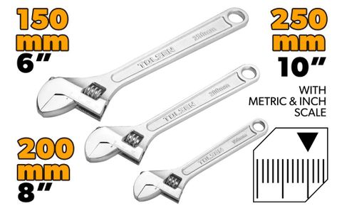 WRENCH ADJUSTABLE 3PCS 6,8,10 INCH