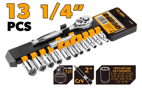 RATCHET HANDLE WITH SOCKETS 1/4 INCH 13PCS