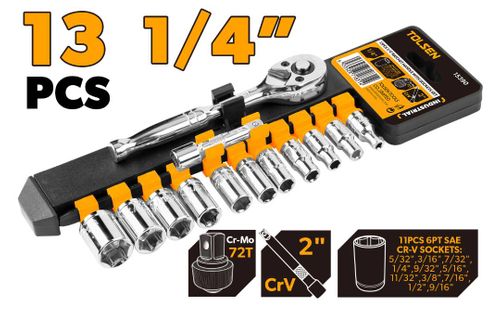 RATCHET HANDLE WITH SOCKETS 1/4 INCH 13PCS