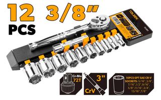 RATCHET HANDLE WITH SOCKETS 3/8 INCH 12PCS