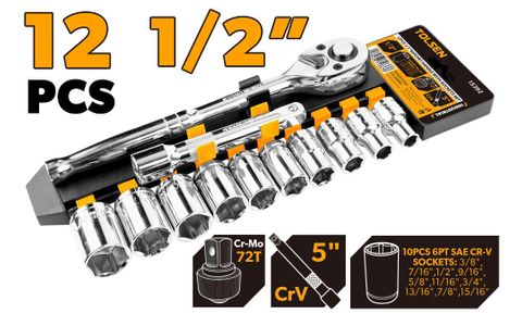 RATCHET HANDLE WITH SOCKETS 1/2 INCH 12PCS