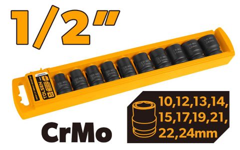 SOCKET IMPACT SET 10-24MM 1/2 INCH 10PCS