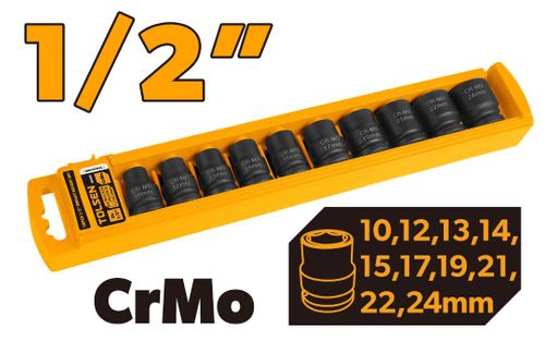 SOCKET IMPACT SET 10-24MM 1/2 INCH 10PCS