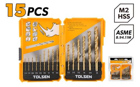 DRILL BIT SET HSS TWIST 15PC 1/16-3/8 INCH