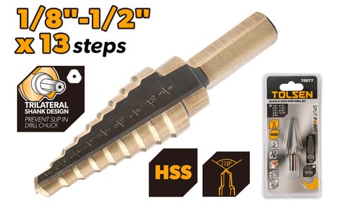 STEP DRILL BITS 13 STEPS 1/8 - 1/2 INCH