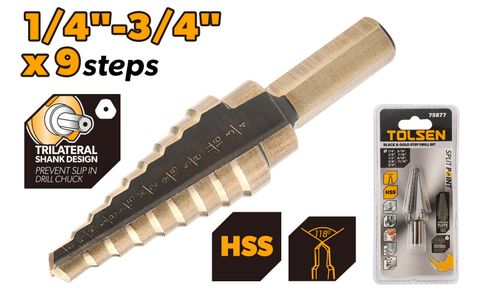 STEP DRILL BITS 9 STEPS 1/4 - 3/4 INCH