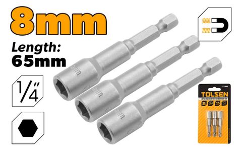 MAGNETIC NUT SOCKET SET 8 x 65MM 3PC