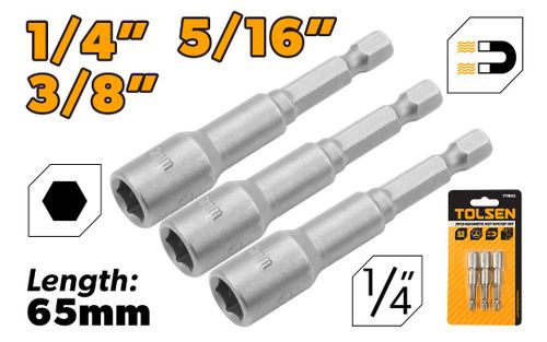 MAGNETIC NUT SOCKET SET 1/4, 5/16, 3/8 INCH 3PC