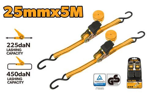 TIE DOWN RATCHET SET 2PC 25MM x 5M/450KG