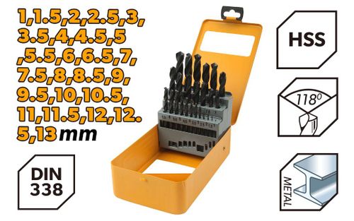 DRILL BIT SET HSS TWIST 25PC 1.0-13MM