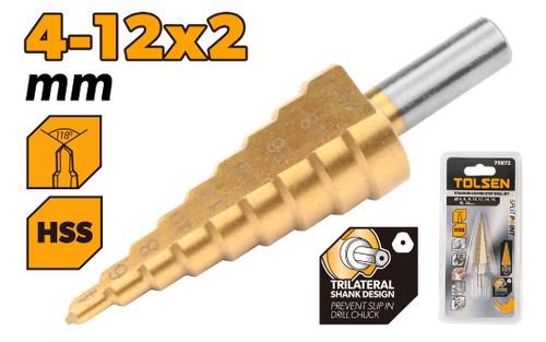 STEP DRILL TITANIUM COATED 4-12 x 2MM