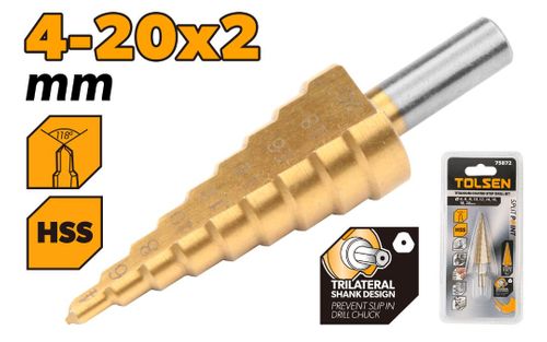 STEP DRILL TITANIUM COATED 4-20 x 2MM