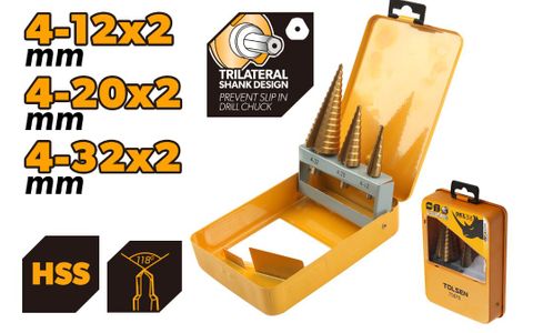 STEP DRILL BITS 3PC 12,20,32 x 2MM