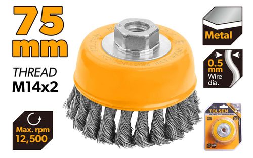 WIRE CUP BRUSH TWIST KNOT M14 75MM