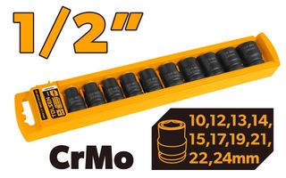 SOCKET IMPACT SET 10-24MM 1/2 INCH 10PCS