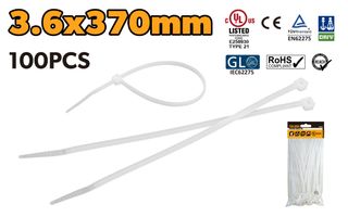 CABLE TIE WHITE 3.6 X 370MM NYLON