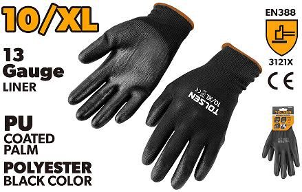 WORKING GLOVES BLACK PU COATED PALM