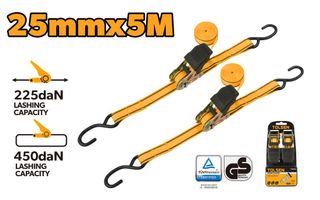 TIE DOWN RATCHET SET 2PC 25MM x 5M/450KG